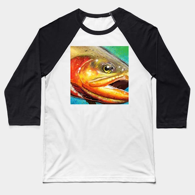 Golden Trout Head Painting Baseball T-Shirt by fishweardesigns